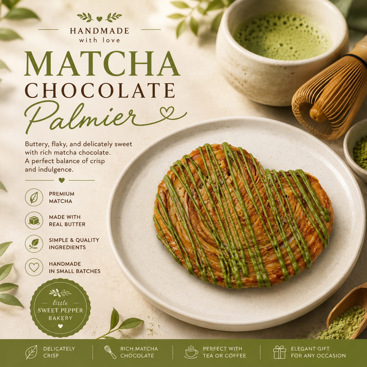 Matcha Chocolate Palmier (12 pieces)
